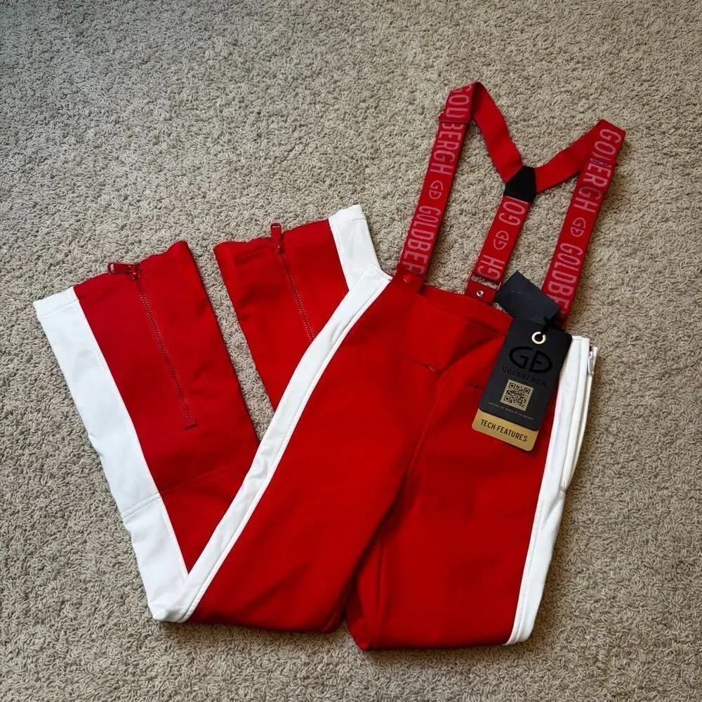 GOLDBERGH WOMEN'S HIGH END SALOPETTE SKI PANTS BIB FLAME RED NWT US 6